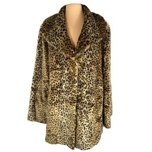 Pamela Mccoy 1X Plus Coat L Large Leopard Cheetah Faux Fur Winter Coat Soft NICE